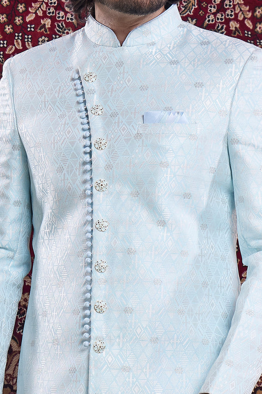 Banarasi Jaquard Indo Western in Blue (NMK-8558) - Nihal Fashions