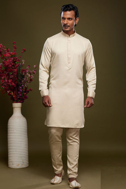 Beige Art Banarasi Silk Mens Kurta Pajama (NMK-7076) - Nihal Fashions