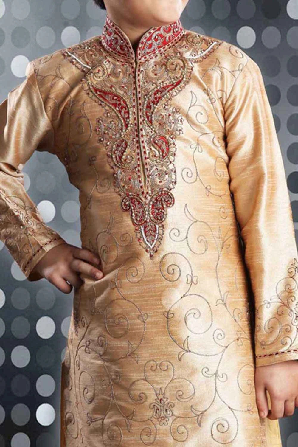 Beige Art Dupion Boys Kurta Pajama (NKK-258)