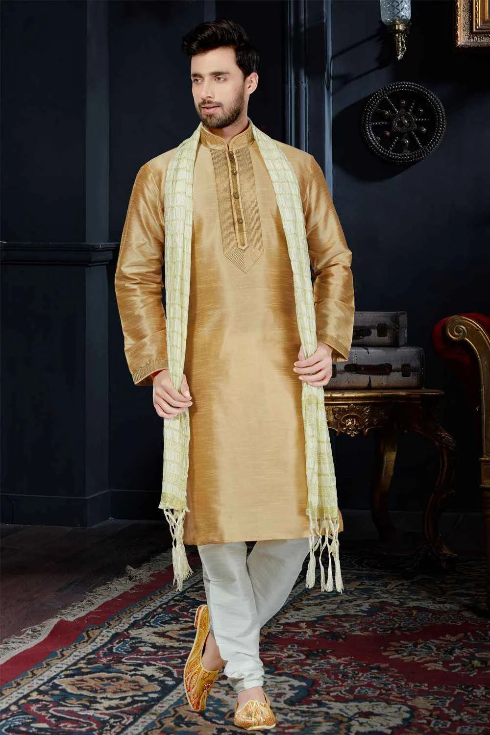 Beige Art Dupion Kurta Pajama (NMK-3436)