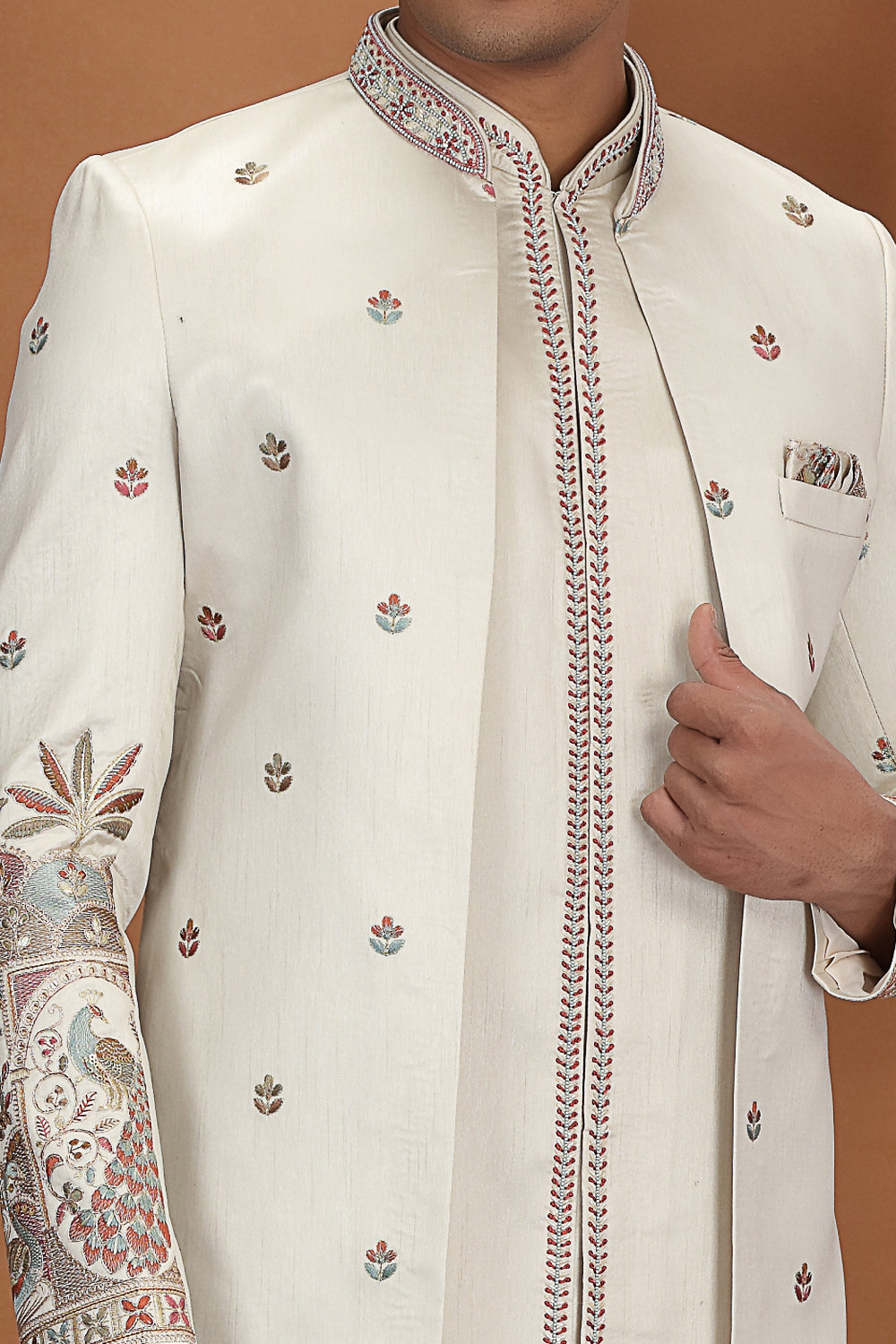 Beige Art Silk 3 piece Indo Western (NMK-8627) - Nihal Fashions