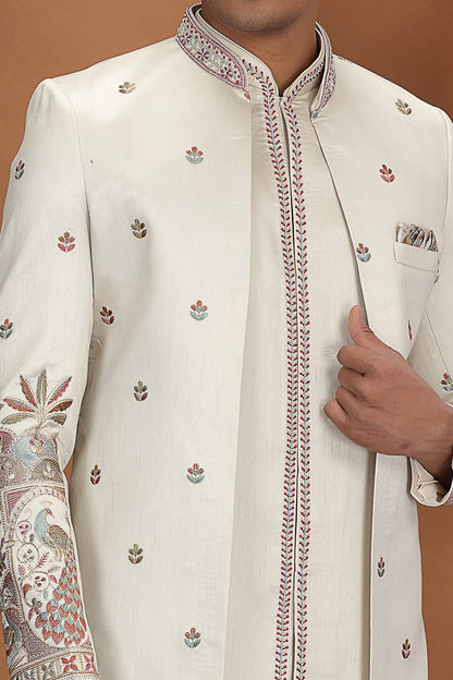 Beige Art Silk 3 piece Indo Western (NMK-8627) - Nihal Fashions