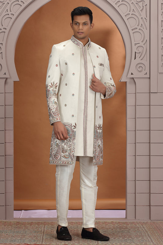 Beige Art Silk 3 piece Indo Western (NMK-8627) - Nihal Fashions