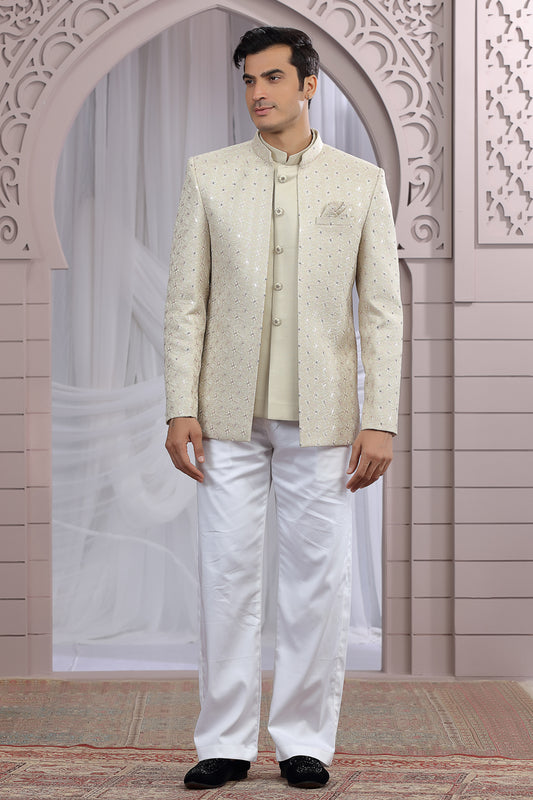 Beige Art Silk 3 piece Jacket Jodhpuri (NMK-8670) - Nihal Fashions