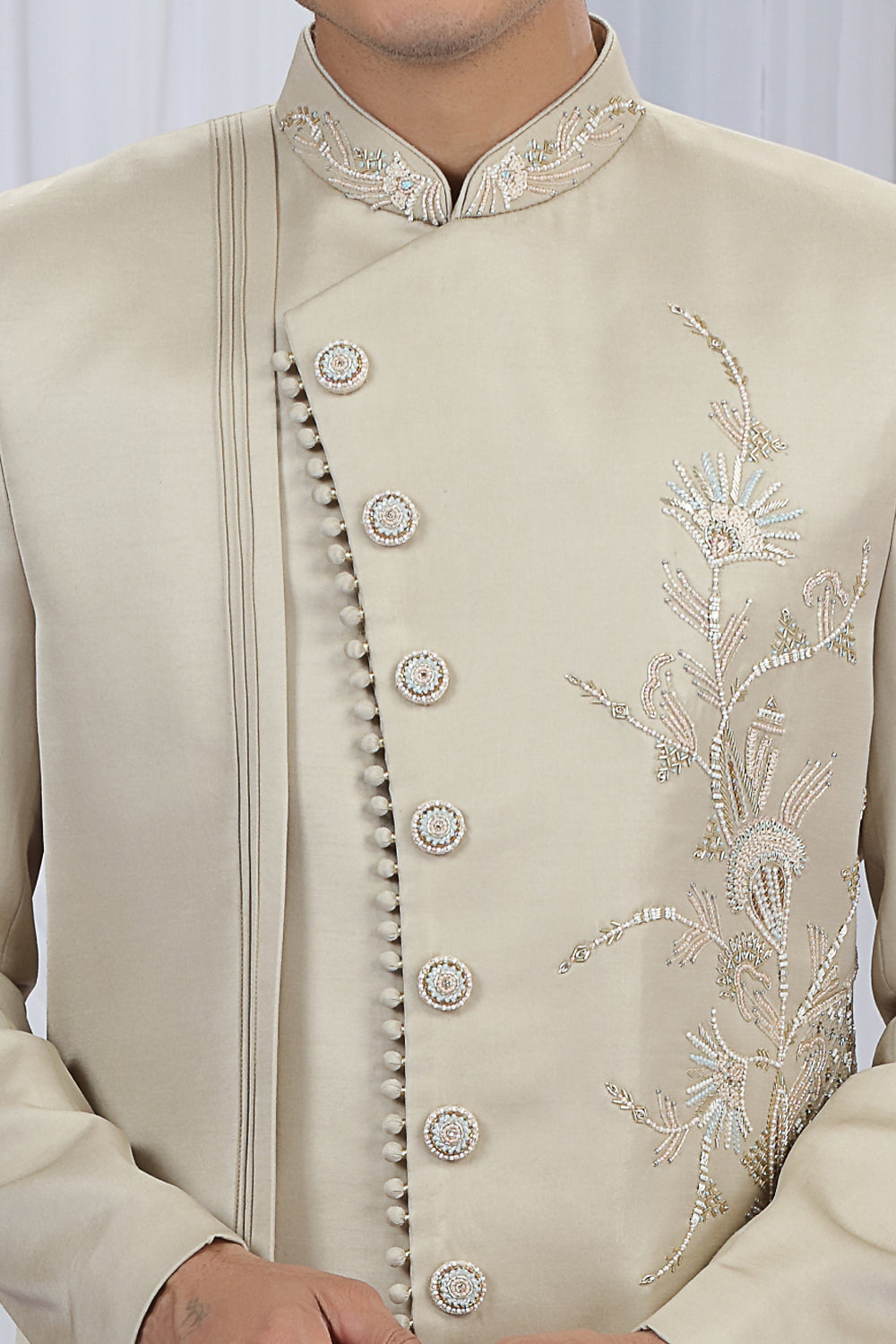 Beige Art Silk Indo Western For Men (NMK-8679) - Nihal Fashions