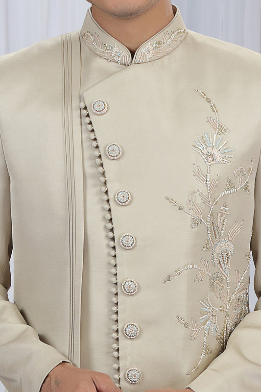 Beige Art Silk Indo Western For Men (NMK-8679) - Nihal Fashions