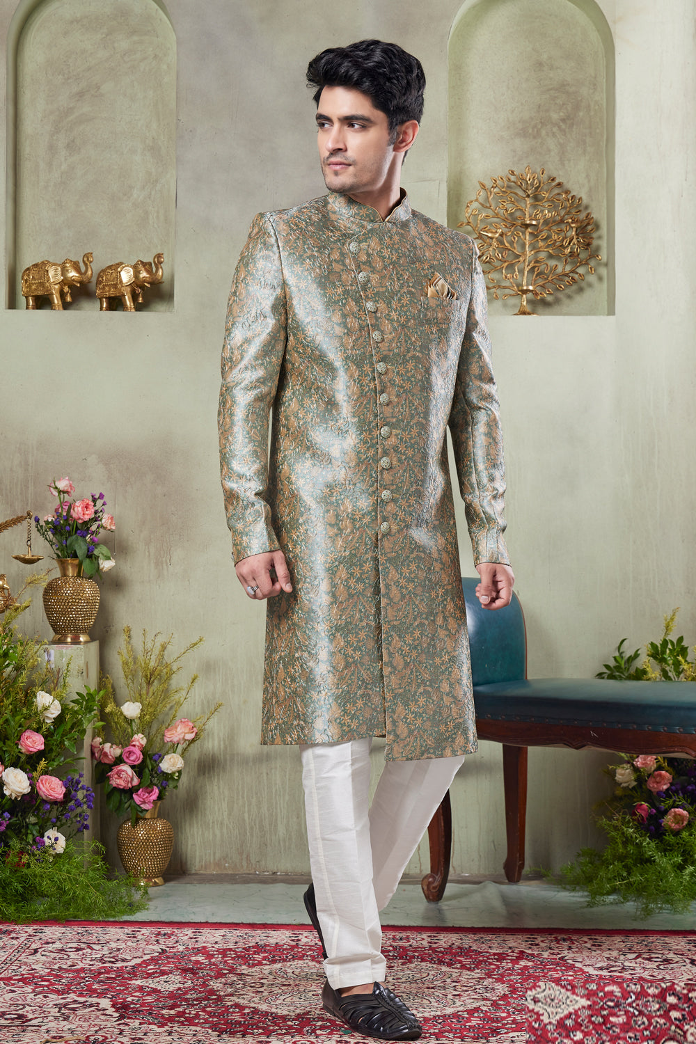 Beige Art Silk Indo Western (NMK-8424) - Nihal Fashions