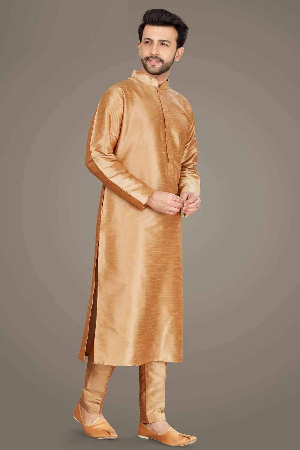 Beige Art Silk Kurta Pajama (NMK-5143)