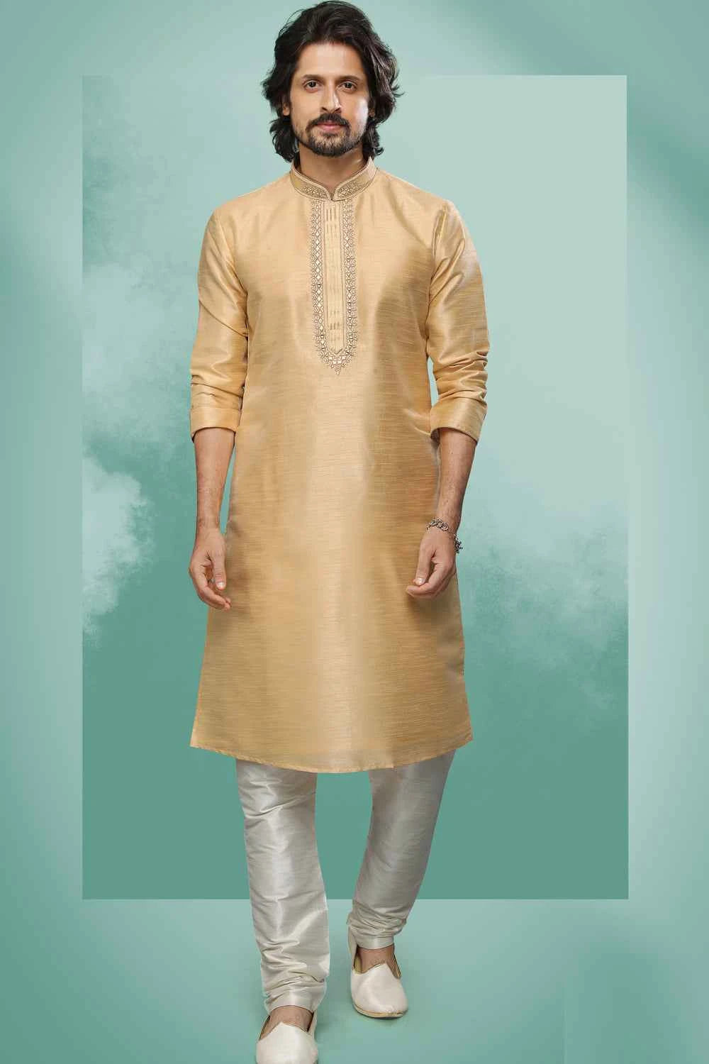 Beige Art Silk Kurta Pajama (NMK-6413)