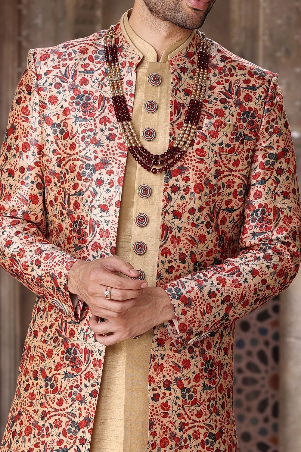 Beige Art Silk Mens Indo Western (NMK-6850) - Nihal Fashions