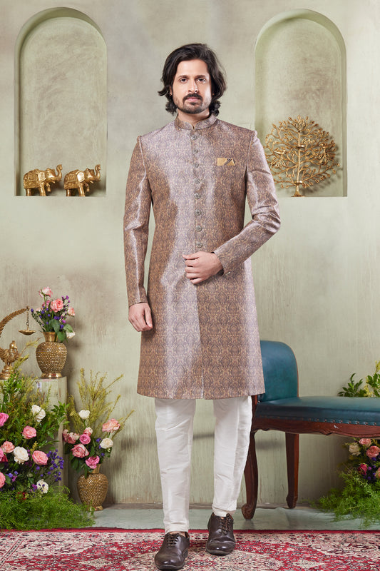 Beige Art Silk Mens Indo Western (NMK-8432) - Nihal Fashions