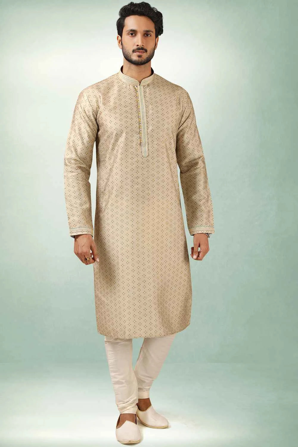 Beige Art Silk Mens Kurta Pajama (NMK-5848)