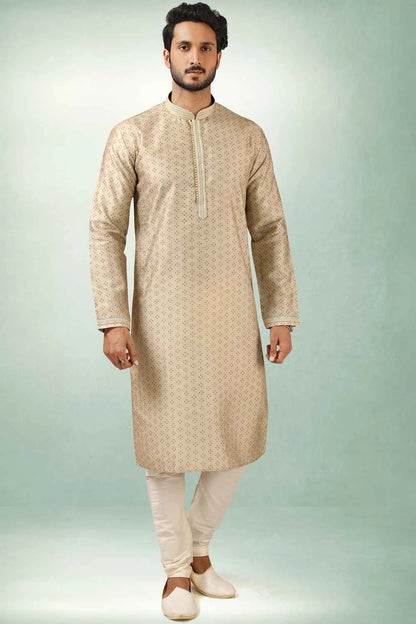Beige Art Silk Mens Kurta Pajama (NMK-5848)