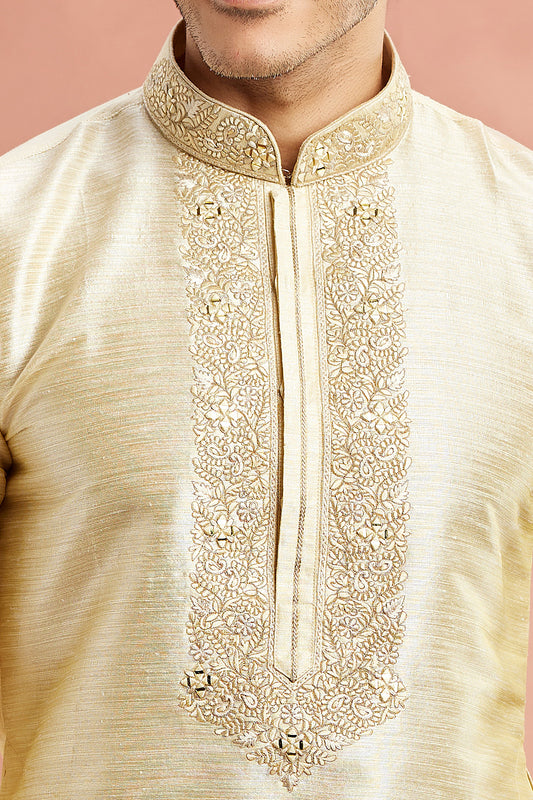 Beige Banarasi Art Silk Kurta Pajama (NMK-7930) - Nihal Fashions