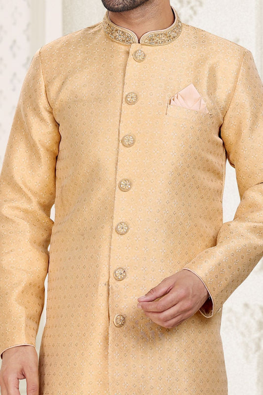 Beige Banarasi Jaquard Indo Western (NMK-6883) - Nihal Fashions