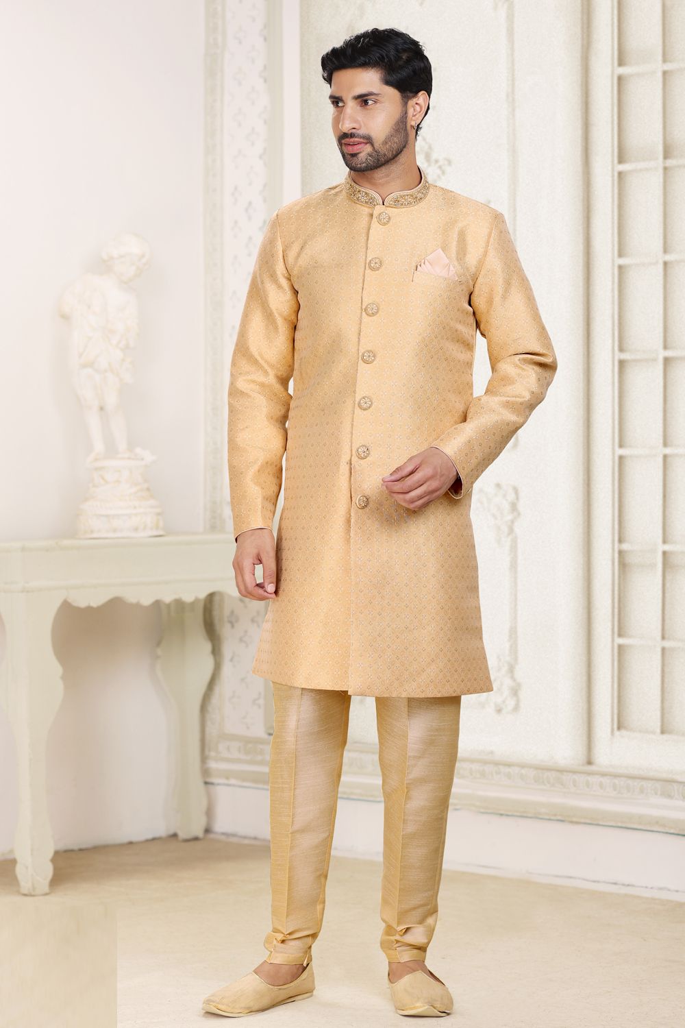 Beige Banarasi Jaquard Indo Western (NMK-6883) - Nihal Fashions