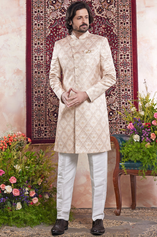 Beige Banarasi Jaquard Indo Western (NMK-8547) - Nihal Fashions