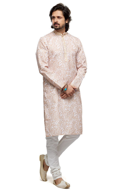 Beige Cotton Digital Printed Kurta Pajama (NMK-7471) - Nihal Fashions