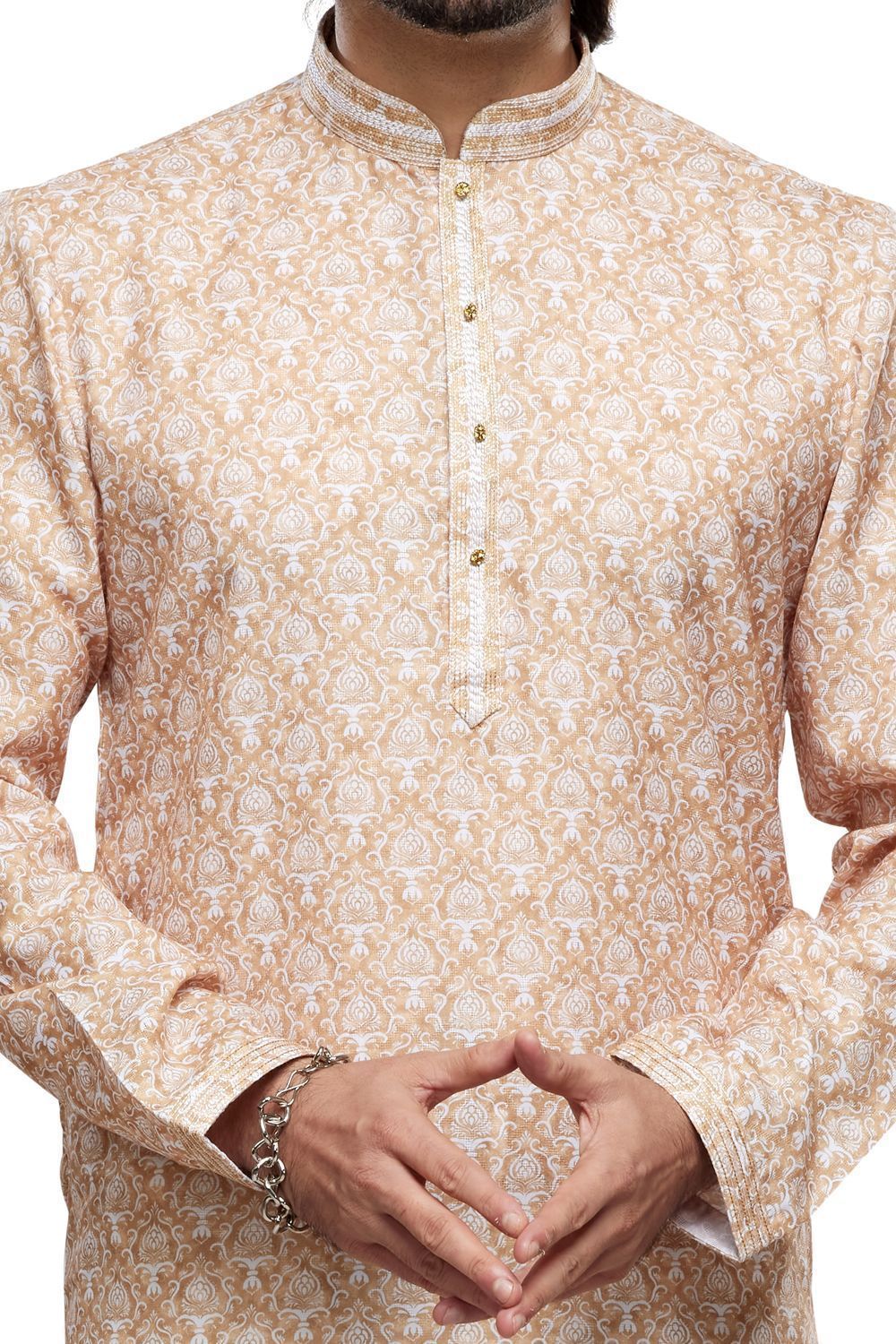 Beige Cotton Digital Printed Kurta Pajama (NMK-7480) - Nihal Fashions