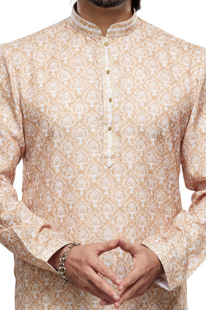 Beige Cotton Digital Printed Kurta Pajama (NMK-7480) - Nihal Fashions