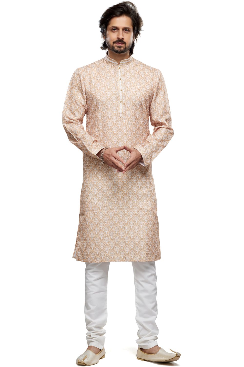 Beige Cotton Digital Printed Kurta Pajama (NMK-7480) - Nihal Fashions