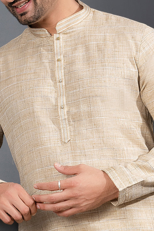 Beige Cotton Kurta Pajama For Men (NMK-8731) - Nihal Fashions