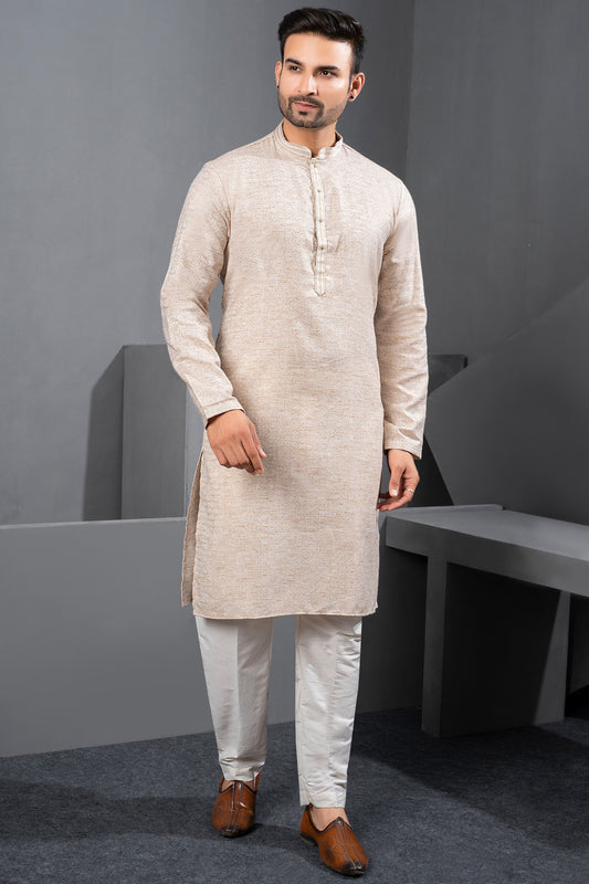 Beige Cotton Kurta Pajama (NMK-8727) - Nihal Fashions