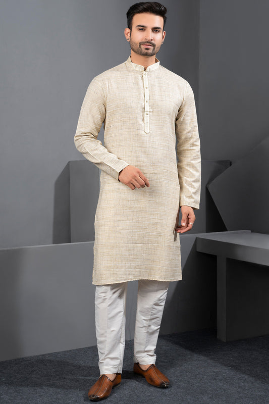 Beige Cotton Mens Kurta Pajama (NMK-8726) - Nihal Fashions