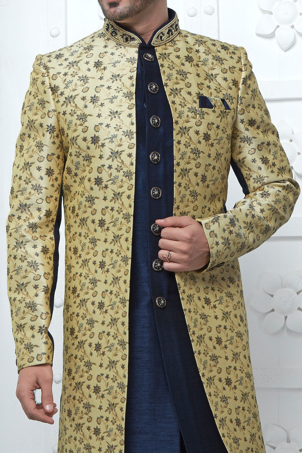 Beige Jaquard Silk Indo Western (NMK-7185) - Nihal Fashions