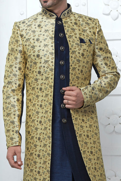 Beige Jaquard Silk Indo Western (NMK-7185) - Nihal Fashions