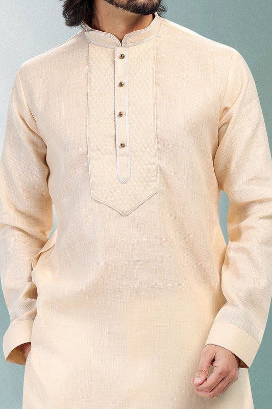 Beige Linen Cotton Kurta Pajama (NMK-6733) - Nihal Fashions