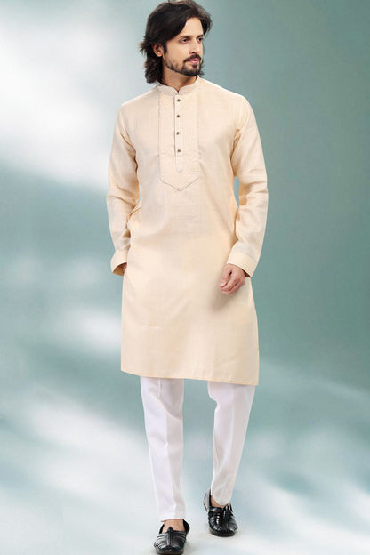 Beige Linen Cotton Kurta Pajama (NMK-6733) - Nihal Fashions