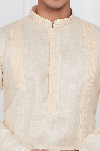 Beige Linen Cotton Kurta Pajama (NMK-7581) - Nihal Fashions