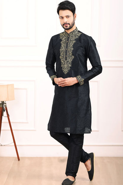 Black Art Banarasi Silk Kurta Pajama (NMK-7024) - Nihal Fashions