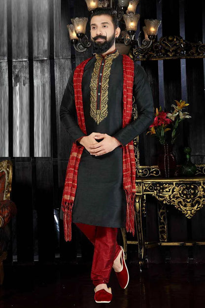 Black Art Dupion Kurta(NMK-3384)