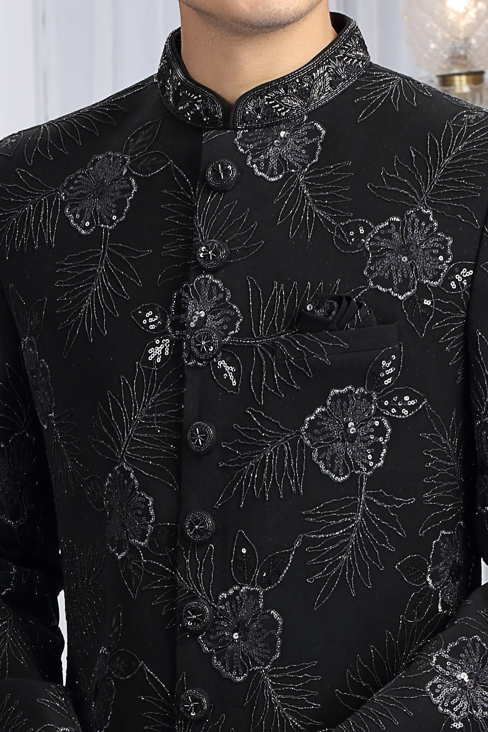 Black Art Silk Designer Sherwani (NMK-8652) - Nihal Fashions