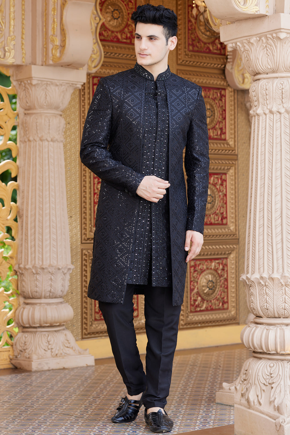 Black Art Silk Indo Western for Men (NMK-8211) - Nihal Fashions