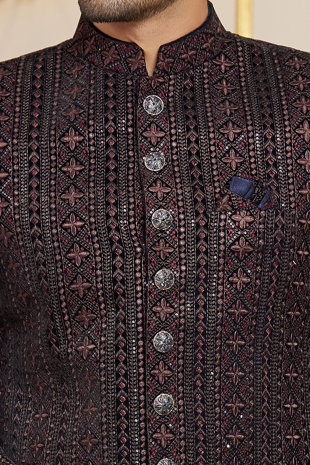 Black Art Silk Indo Western for Men (NMK-8276) - Nihal Fashions