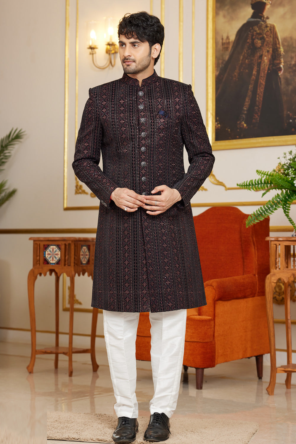 Black Art Silk Indo Western for Men (NMK-8276) - Nihal Fashions