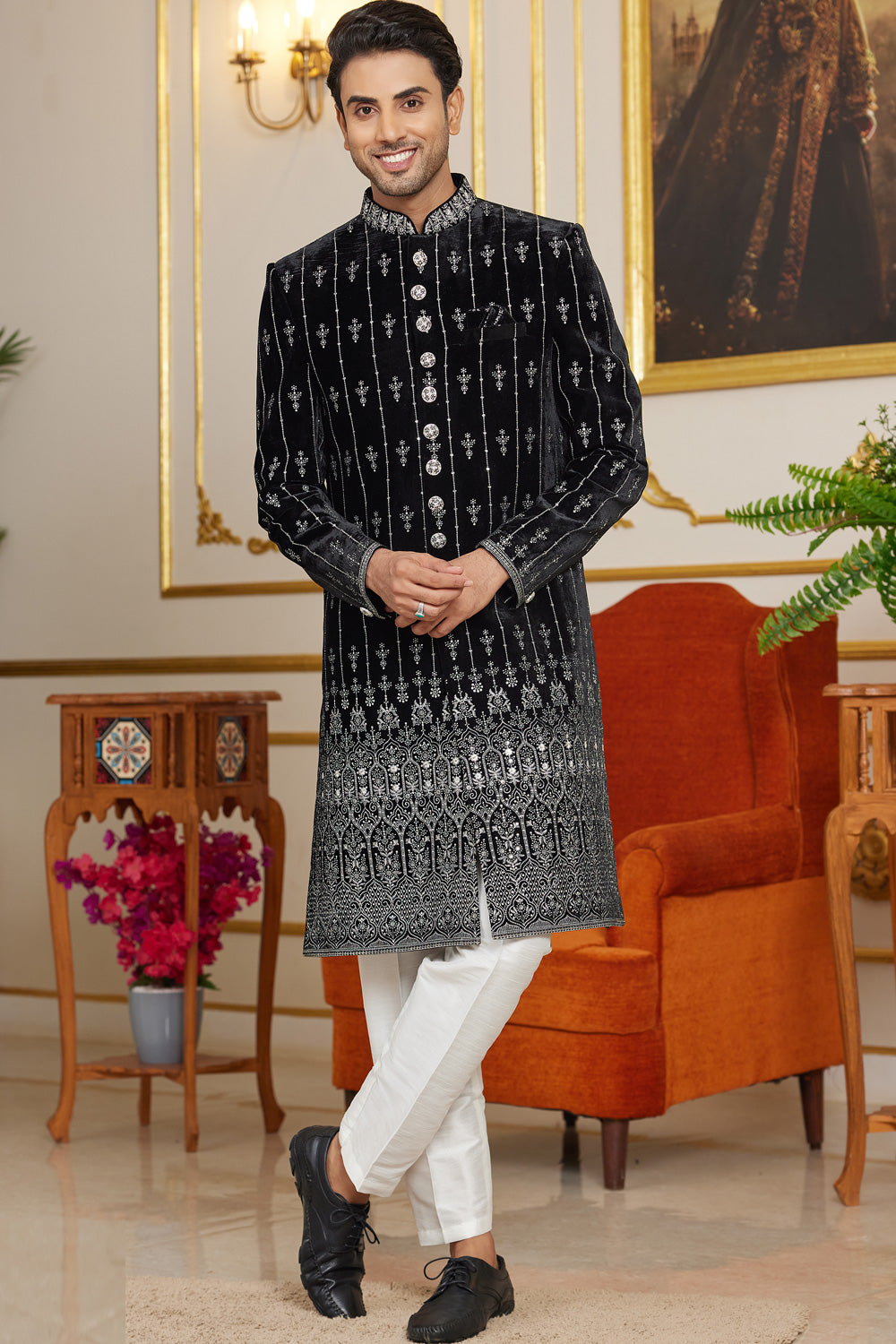 Black Art Silk Indo Western for Men (NMK-8278) - Nihal Fashions