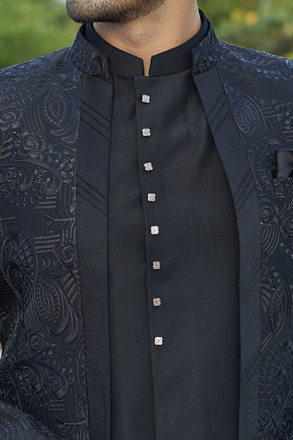 Black Art Silk Jodhpuri (NMK-8221) - Nihal Fashions
