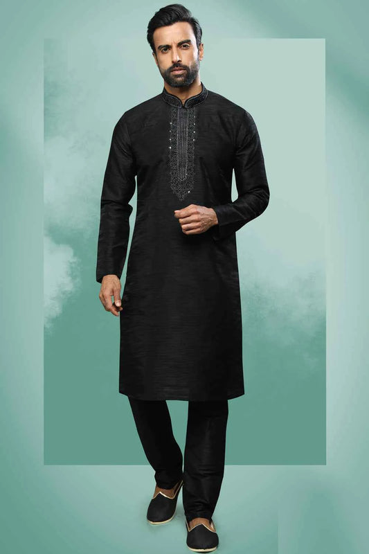 Black Art Silk Kurta Pajama (NMK-6421)