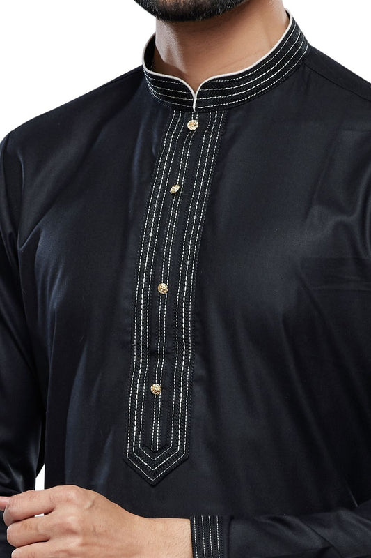 Black Art Silk Kurta Pajama (NMK-7498) - Nihal Fashions