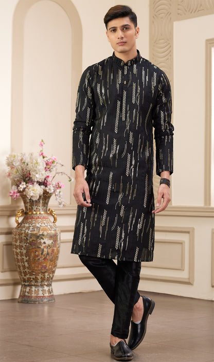 Black Art Silk Kurta Pajama (NMK-8377) - Nihal Fashions