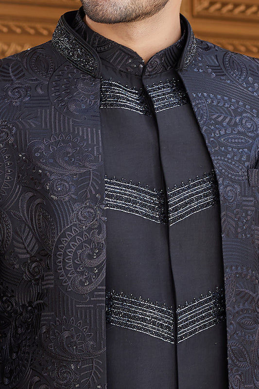 Black Art Silk Mens Indo Western (NMK-8207) - Nihal Fashions