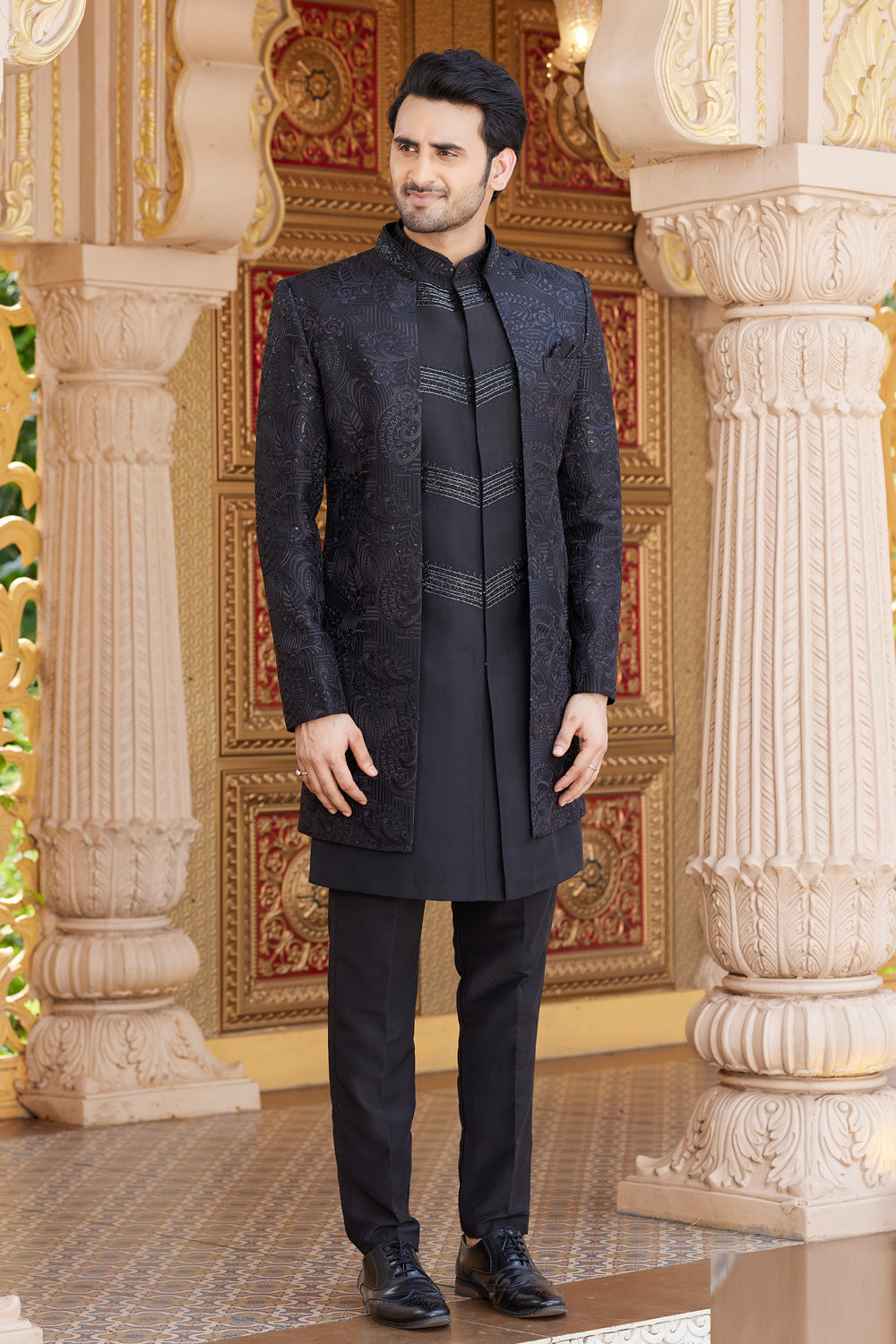 Black Art Silk Mens Indo Western (NMK-8207) - Nihal Fashions