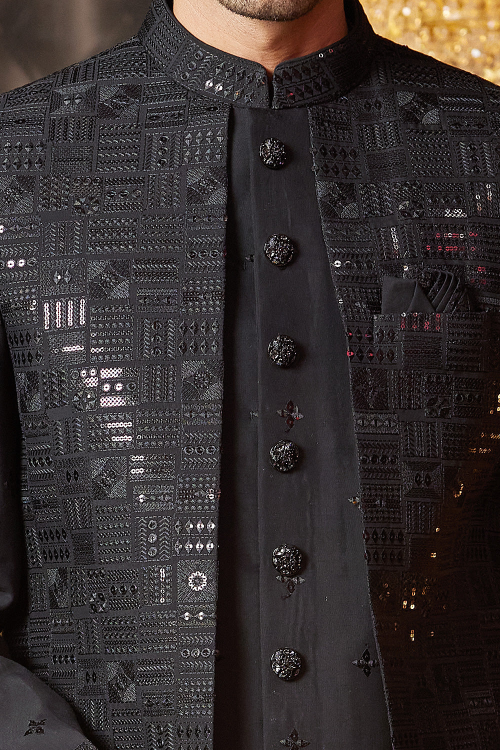 Black Art Silk Mens Indo Western (NMK-8262) - Nihal Fashions