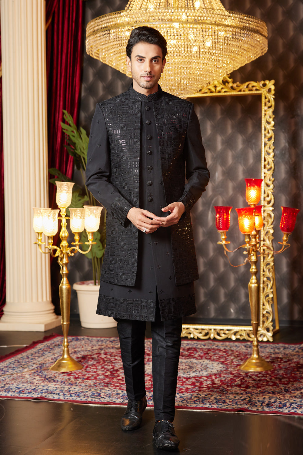 Black Art Silk Mens Indo Western (NMK-8262) - Nihal Fashions