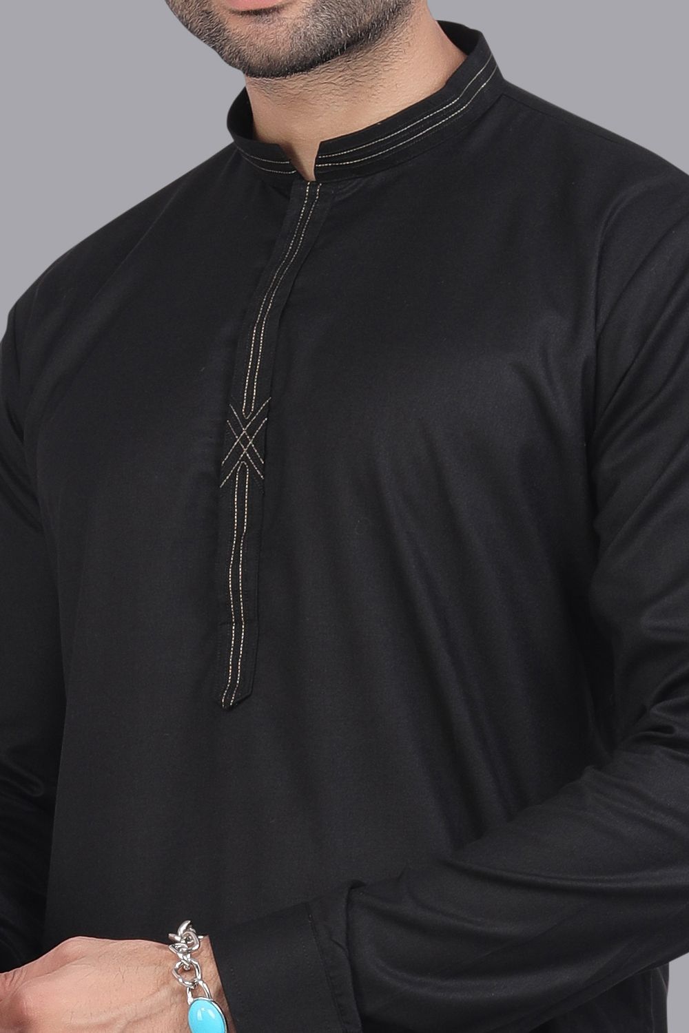 Black Art Silk Mens Kurta Pajama (NMK-7514) - Nihal Fashions