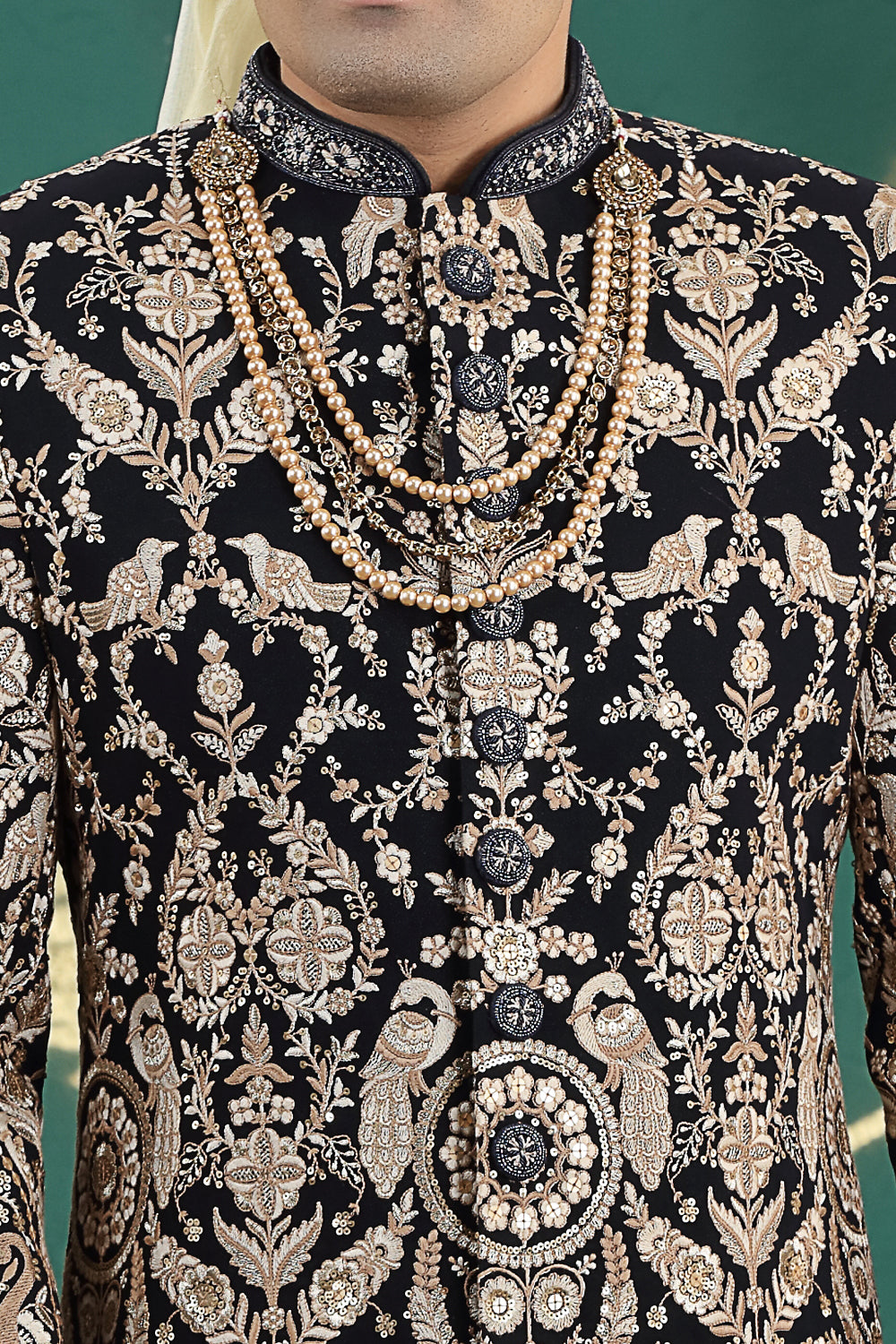 Black Art Silk Mens Sherwani (NMK-8599) - Nihal Fashions